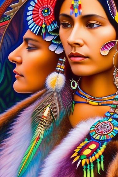 Native American Woman Portrait in Maximalist Style