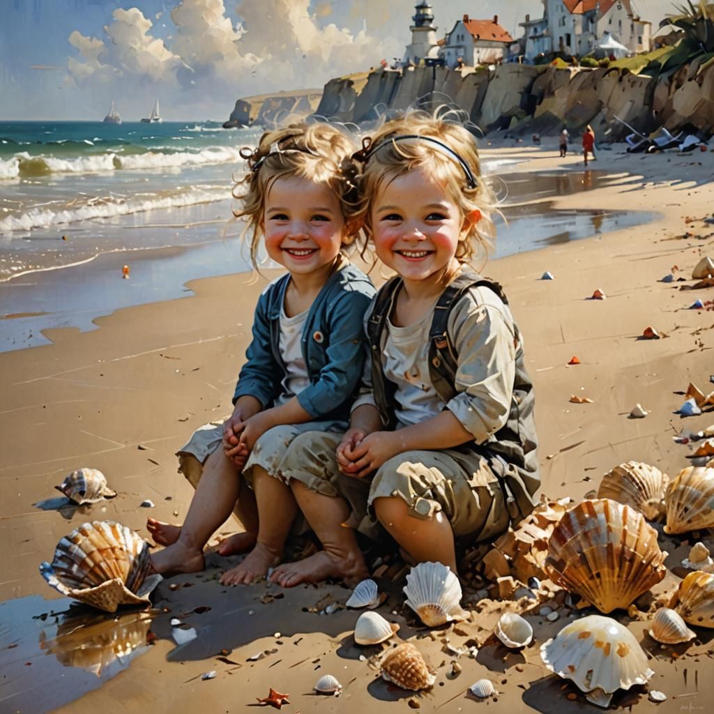 Toddler Siblings on Beach as Fine Art