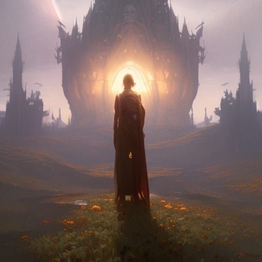 Dark Fantasy Landscape in Purple and Yellow