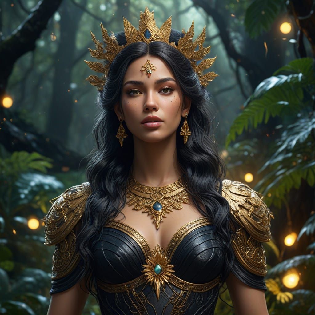 Goddess Nemesis in Rainforest: Hyper-Realistic Fantasy Art