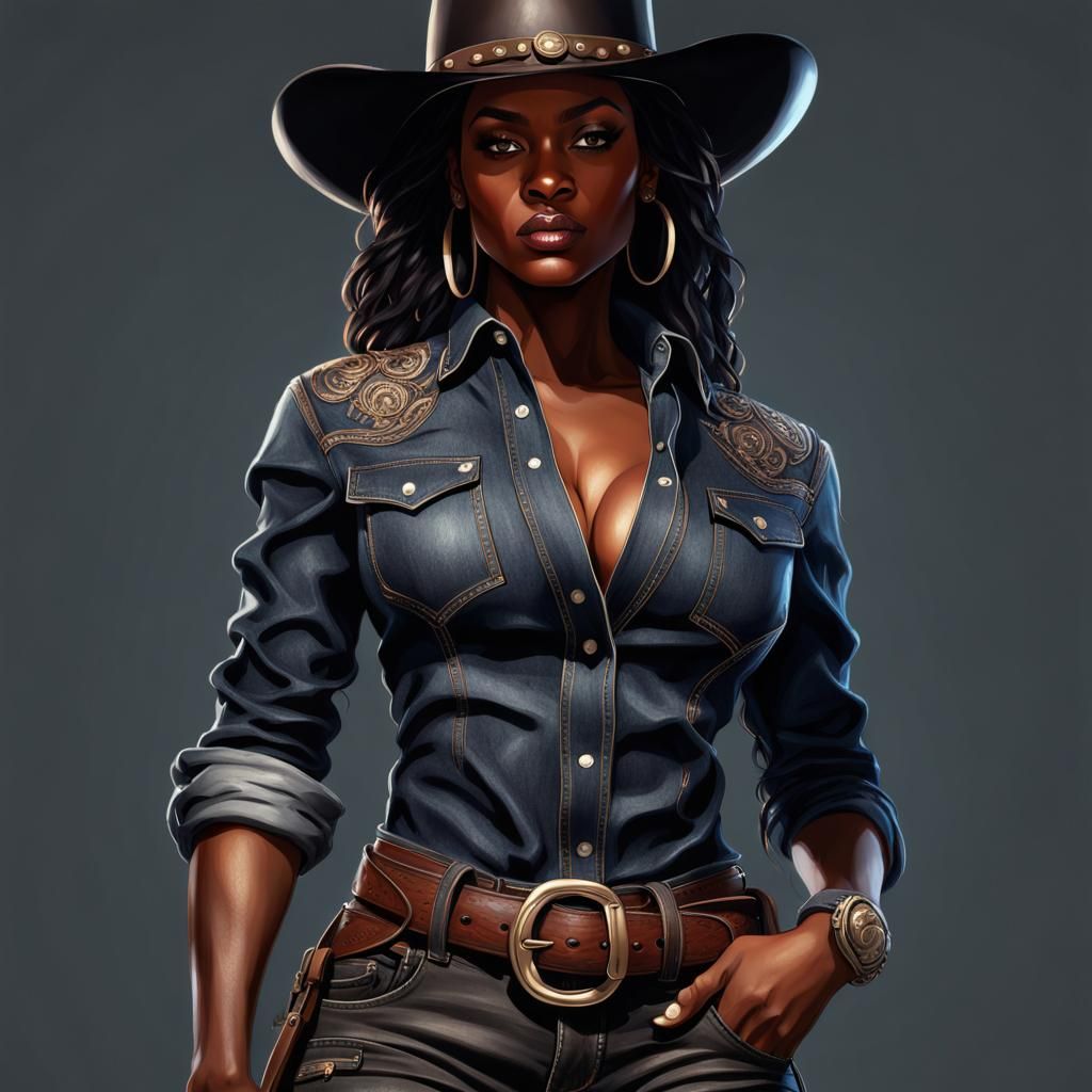 Black Denim and Cowboy Boots: Hyperdetailed Portrait