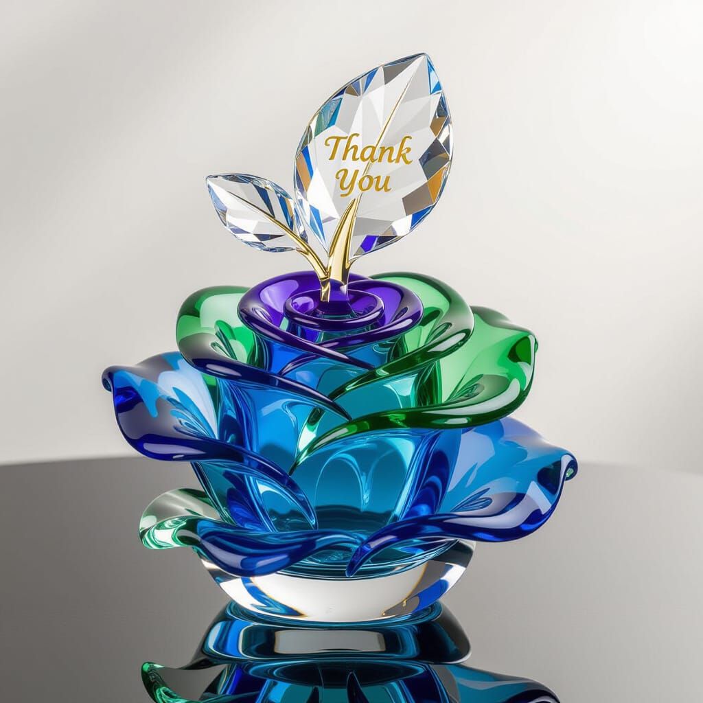 Elegant Glass Rose Statue with Engraved 'Thank You'