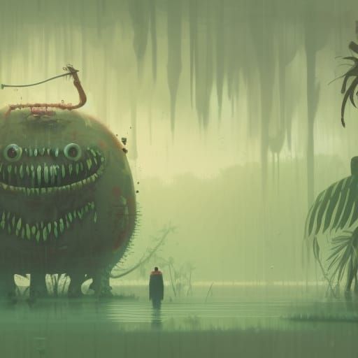 Hideous Slime Monster Portrait in Tropical Jungle