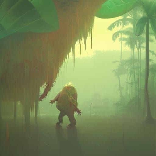 Hideous Slime Monster Portrait in Tropical Jungle