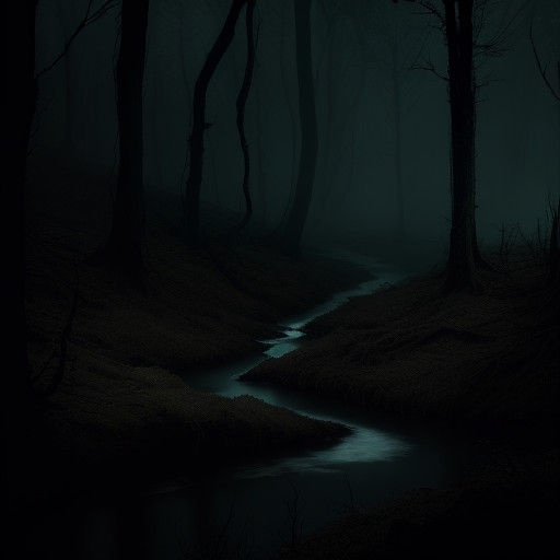 Dark Mire in Woods with Eerie Mist & Twisted Roots