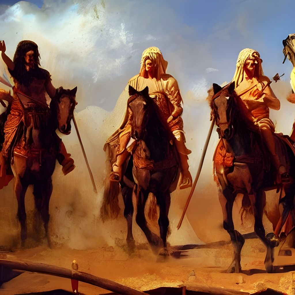 Four Horsemen Over Pompeii, Oil Painting