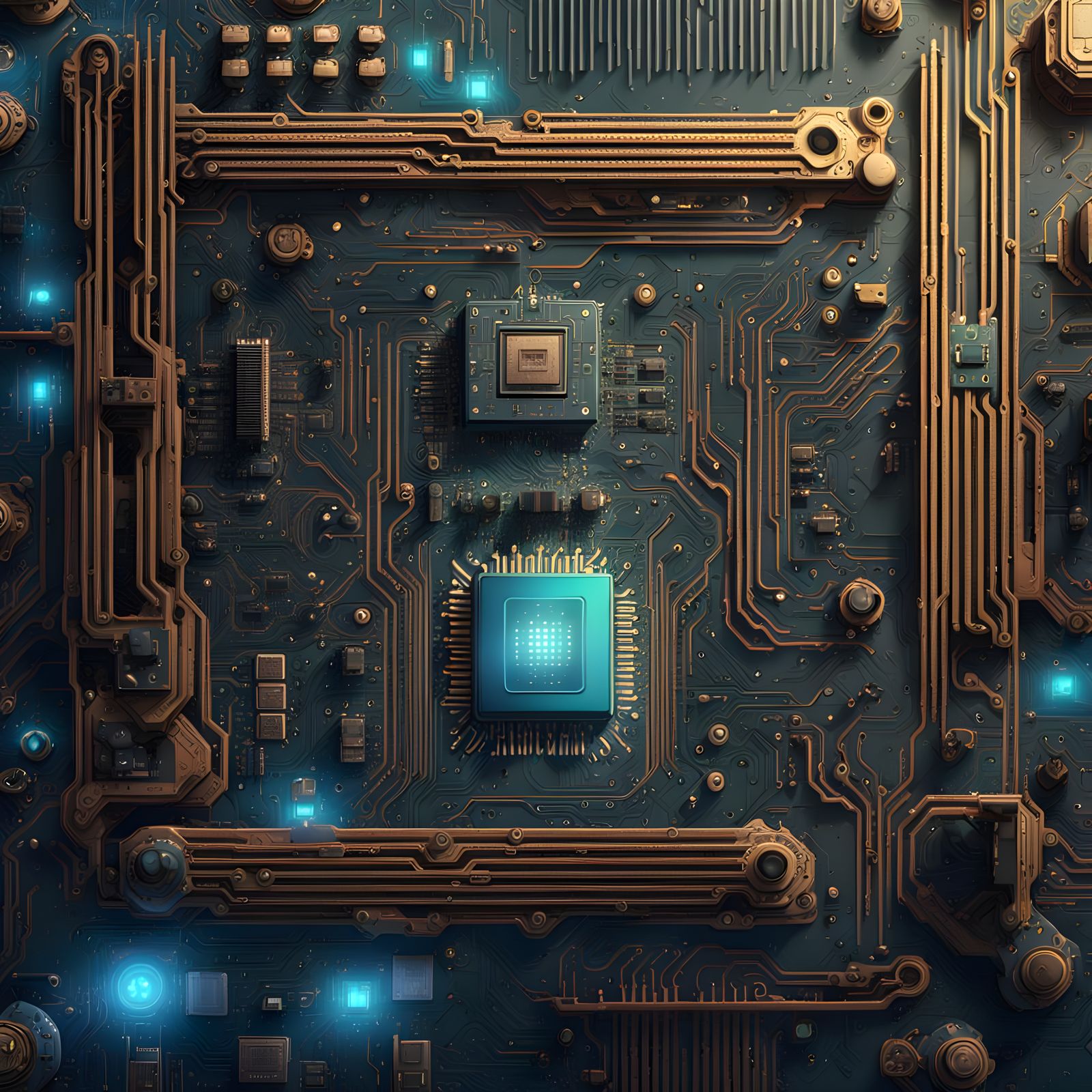 Detailed PC Motherboard in Fantasy Concept Art Style