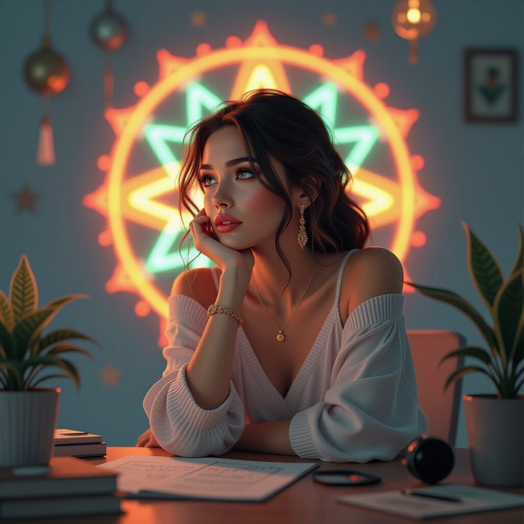 Pensive Woman Surrounded by Hobbies, Hyperdetailed Concept A...