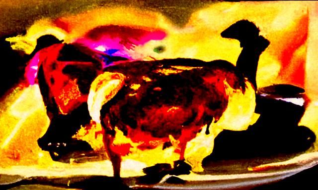 Holographic Golden Chicken Cow Concept Art