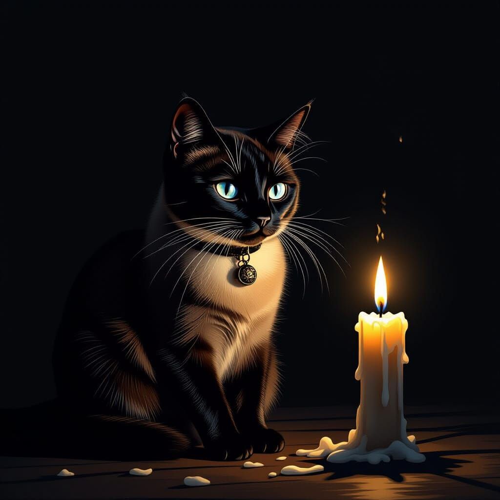 Black Siamese Cat in Dramatic Caravaggio-Giger Style