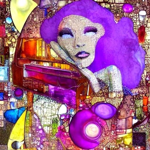Bioluminescent Pixie: Woman at Piano in Alcohol Ink