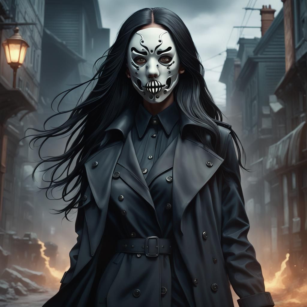 Black Woman in Ghost Mask: Fantasy Concept Art