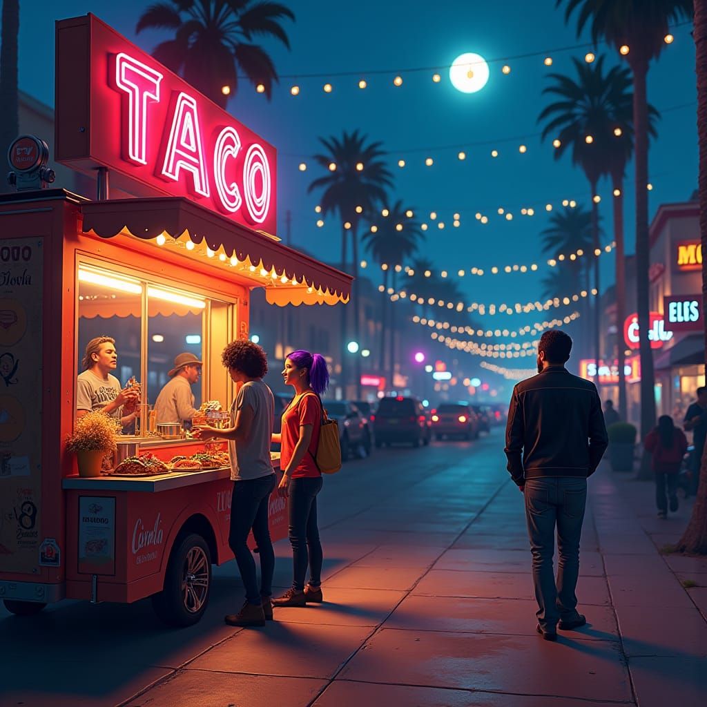 Los Angeles Street Scene with Concert Goers