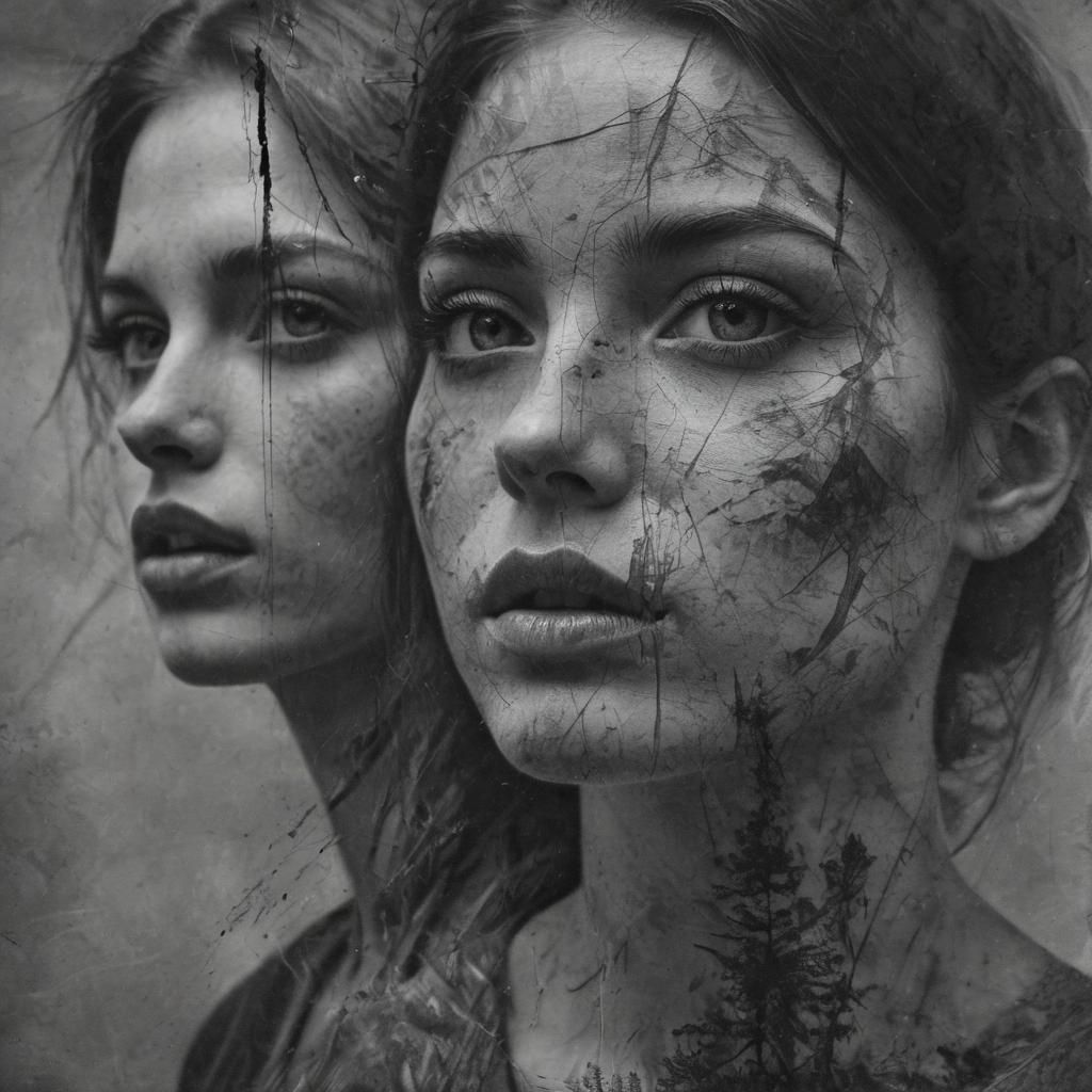 Dramatic Double Exposure Pencil Sketch Art