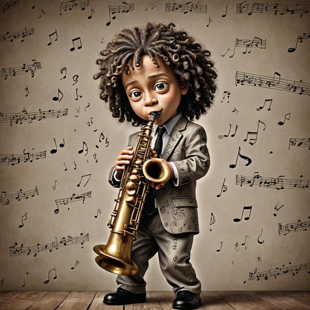 Hyperrealistic Baby Kenny G Playing Saxophone