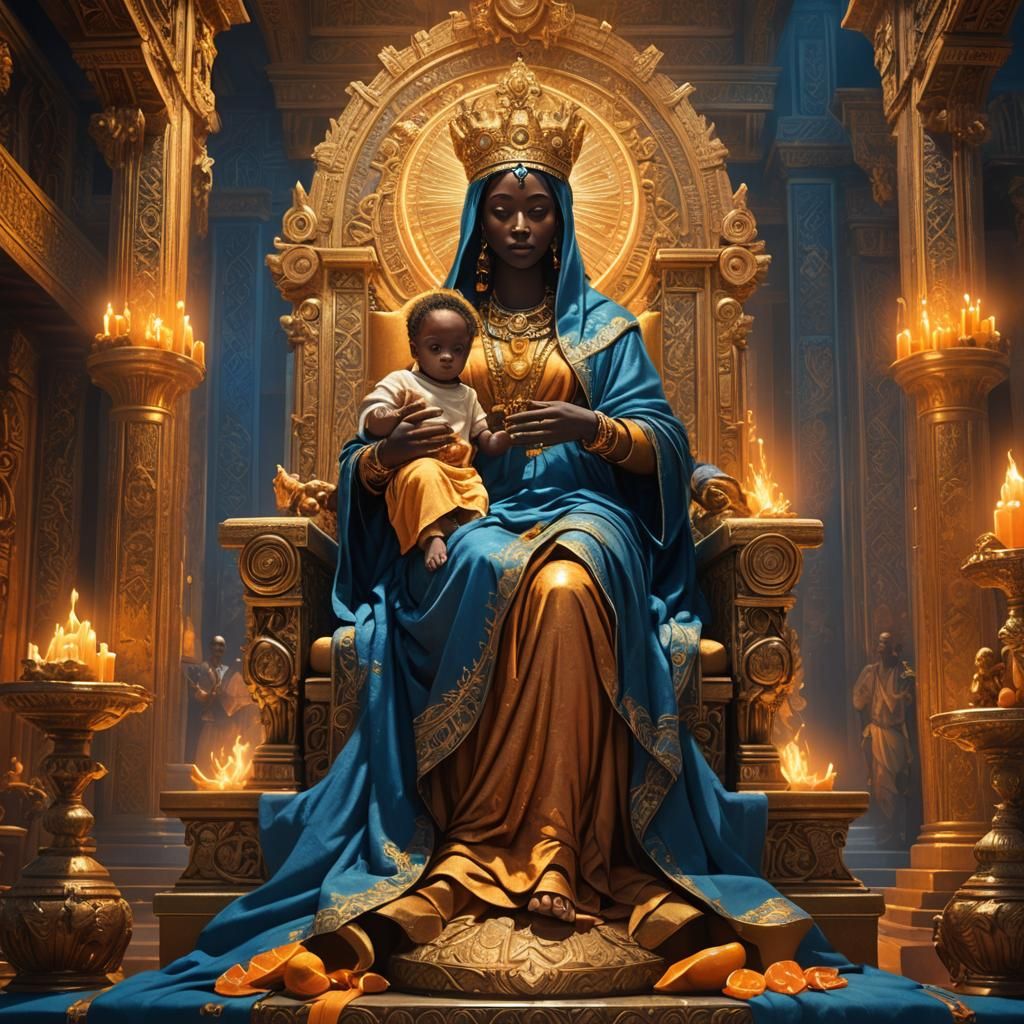 African Madonna and Child in Ornate Temple