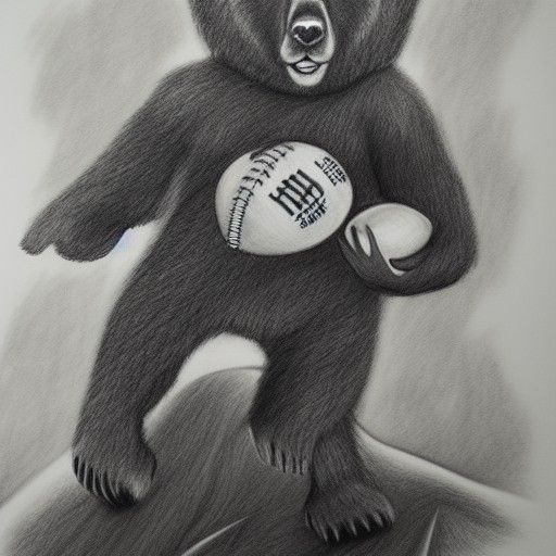 Bear Holding Football in Anime Style Charcoal Drawing