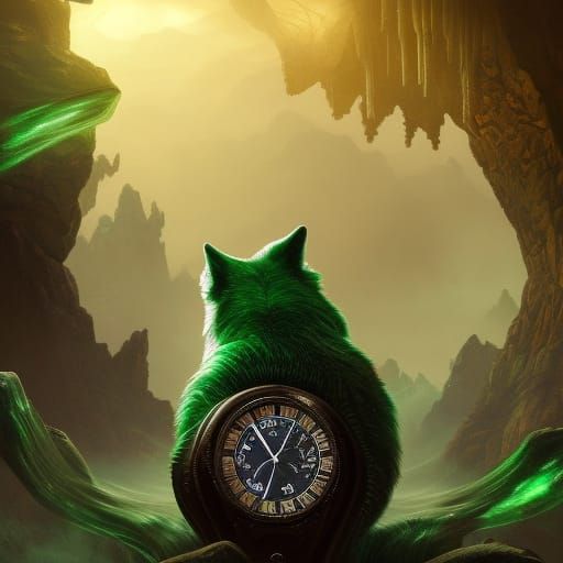 Green Time Wolf in Detailed Fantasy Art