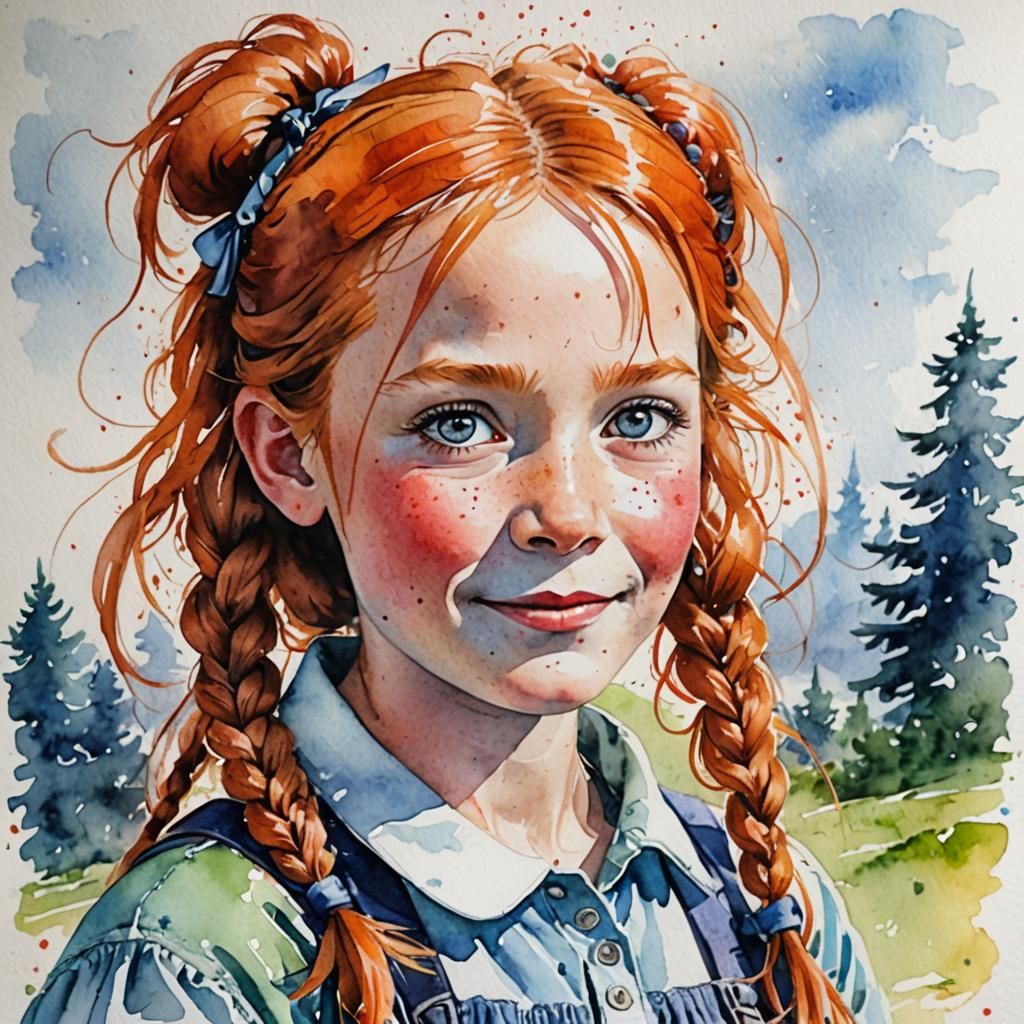 Watercolor Portrait of a Russian Pippi Longstocking