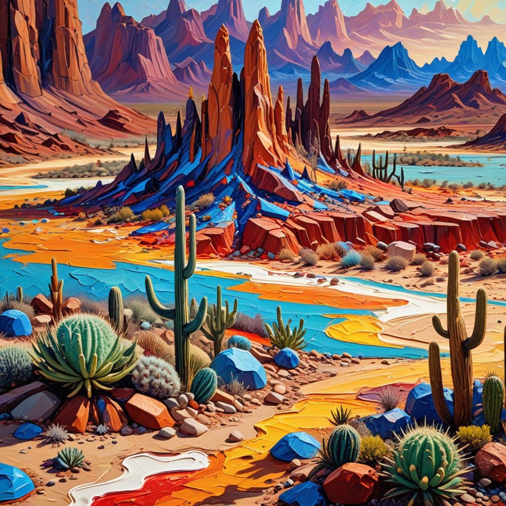 Vibrant Abstract Desert Landscape in Thick Oil Paint