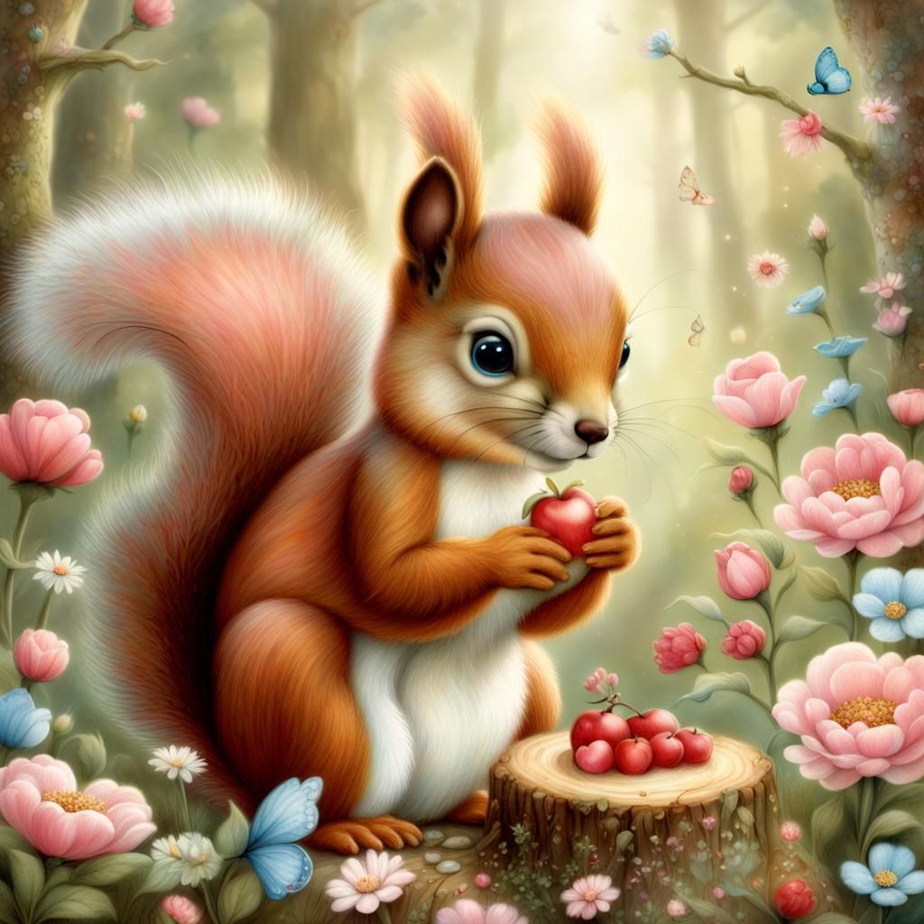 Squirrel in Forest, Tender Eyes: Children's Story Art