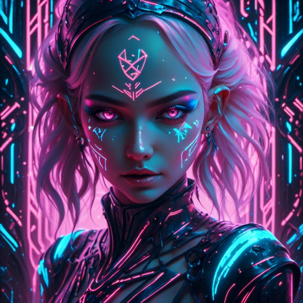 <lora:Glowing Runes:1.0> Tarot card: Strength, TRON inspired, face up. 8K resolution Unreal Engine 5