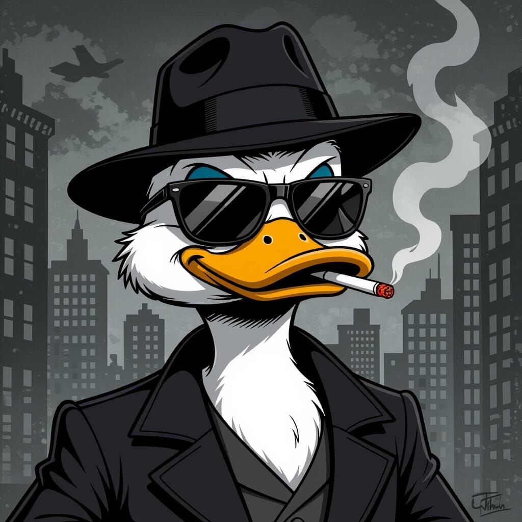 Noir Cartoon: Gangster Duck with Fedora