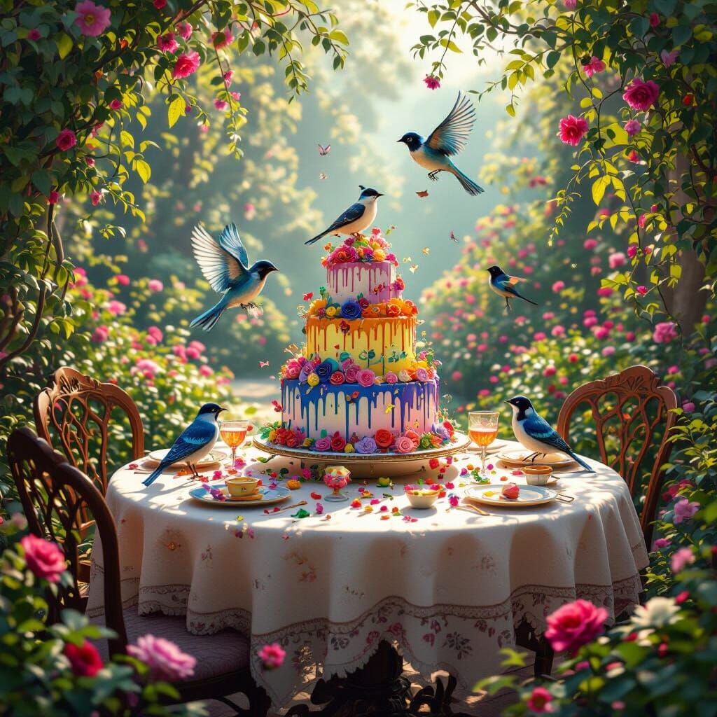 Magical Garden Cake Creation Fantasy Art
