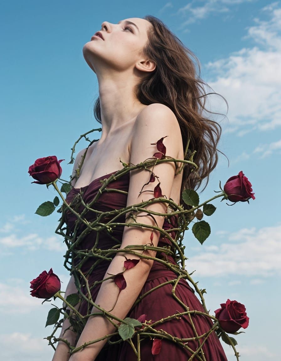 Surreal Rose Vines Embrace Women in Abstract Photography