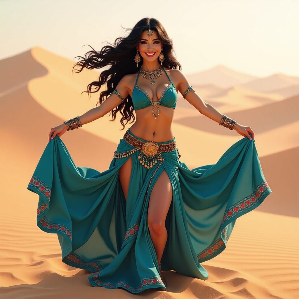 Desert Belly Dancer Portrait in Splash Art Style