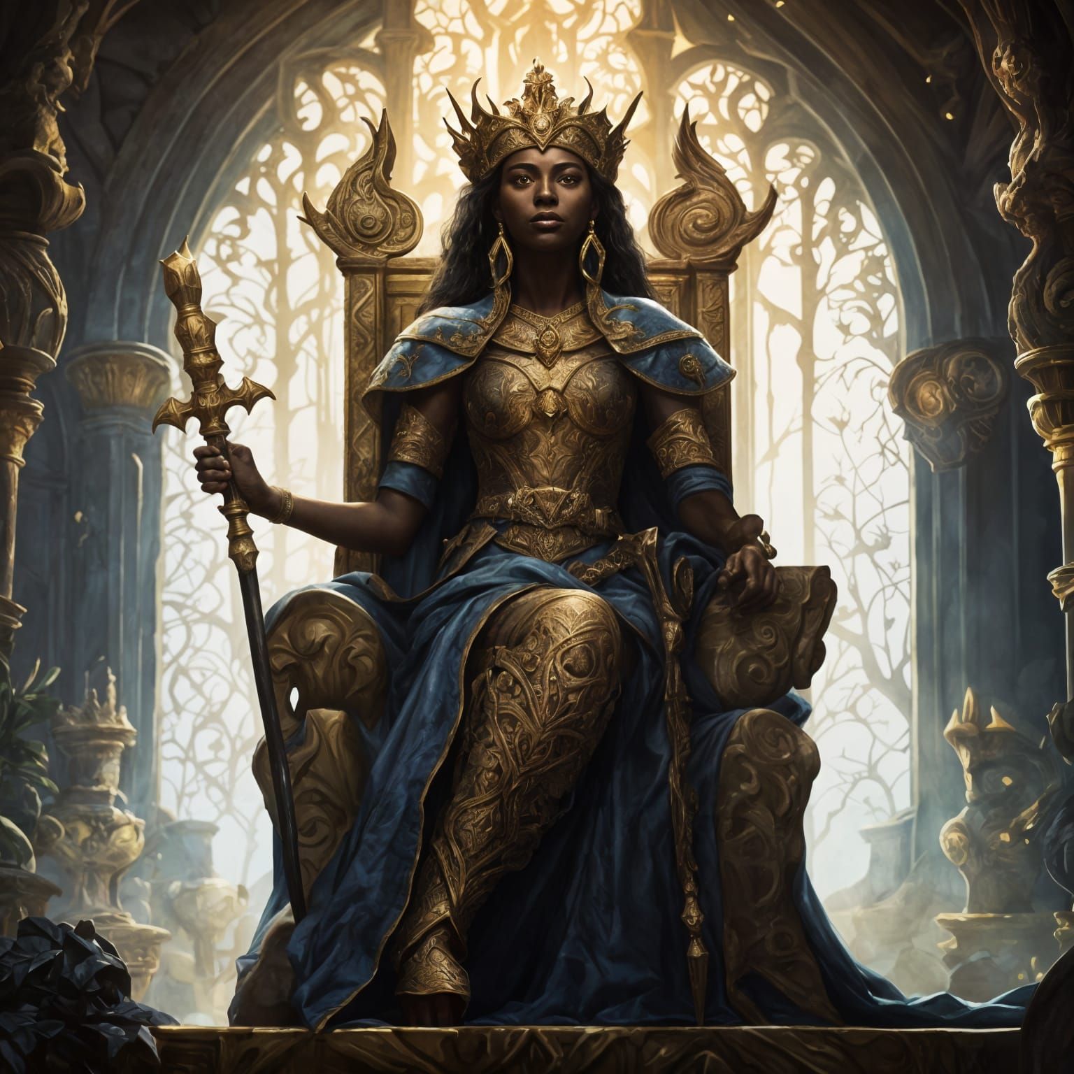 Majestic Ebony Elf Queen Reigns Supreme in Fantasy Portrait