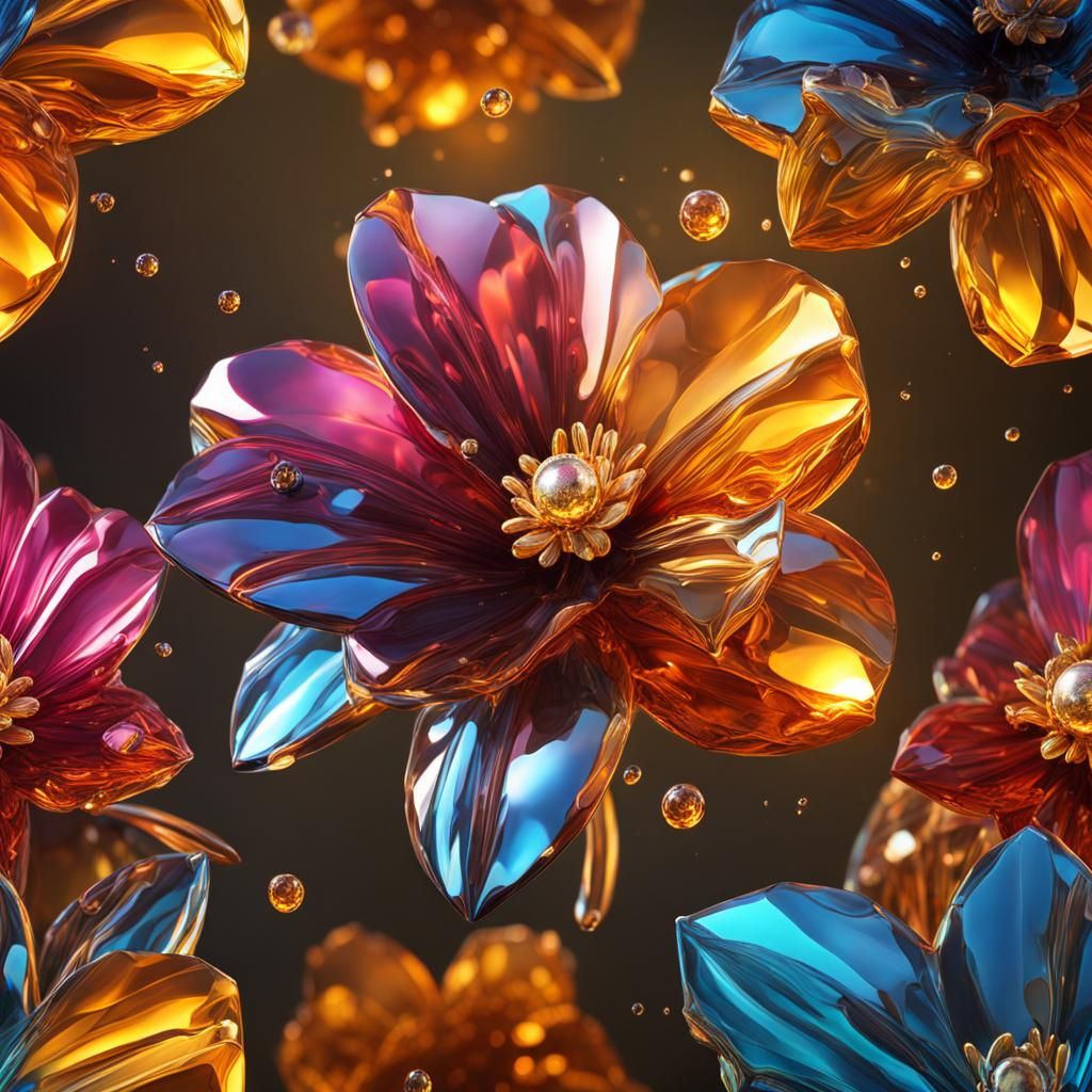 Hyperrealistic Topaz Crystal Flower Splash Art
