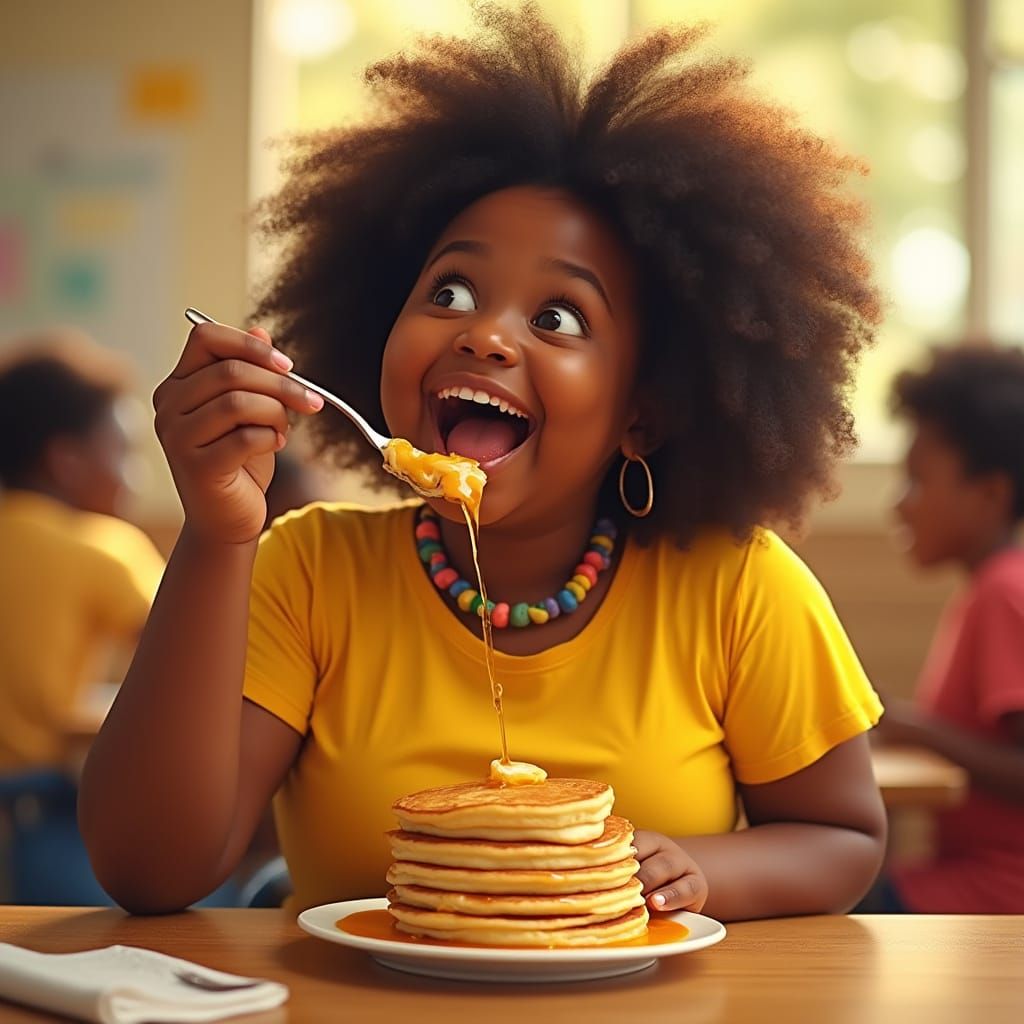 Joyful Black Teen Girl Celebrates National Pancake Day with ...