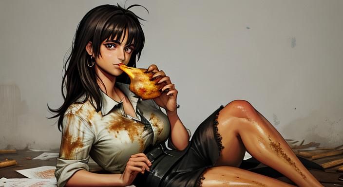 Penelope Cruz Enjoying Chicken Thigh