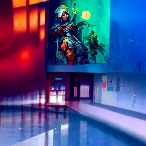 School Concept Art in Orange and Teal