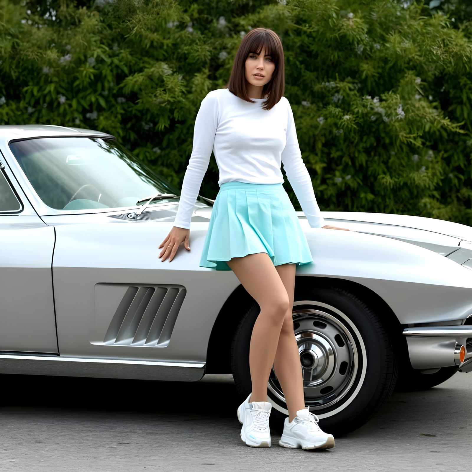 Sultry 1960s-Inspired Woman Poses with Classic Corvette
