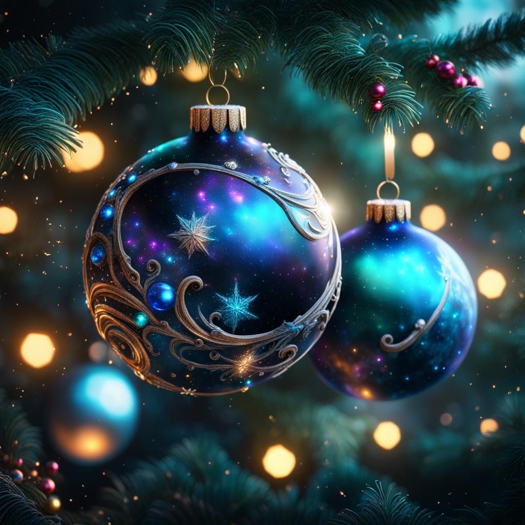 Galaxy Christmas Ornaments: Detailed Matte Painting
