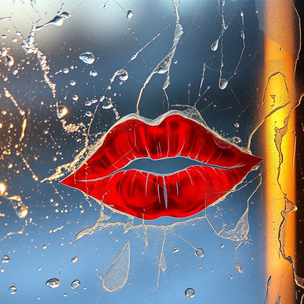 Lipstick Kiss on a Windowpane in Impressionist Style