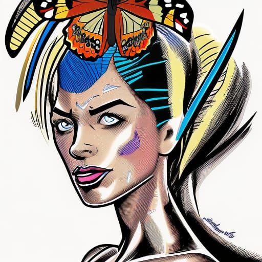 Butterfly Superhero Portrait in Comic Book Style