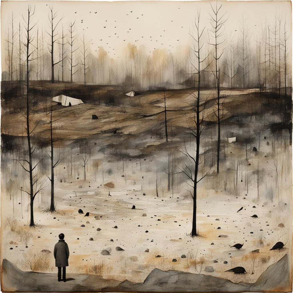 Illustrative Landscape in Mixed Media Style