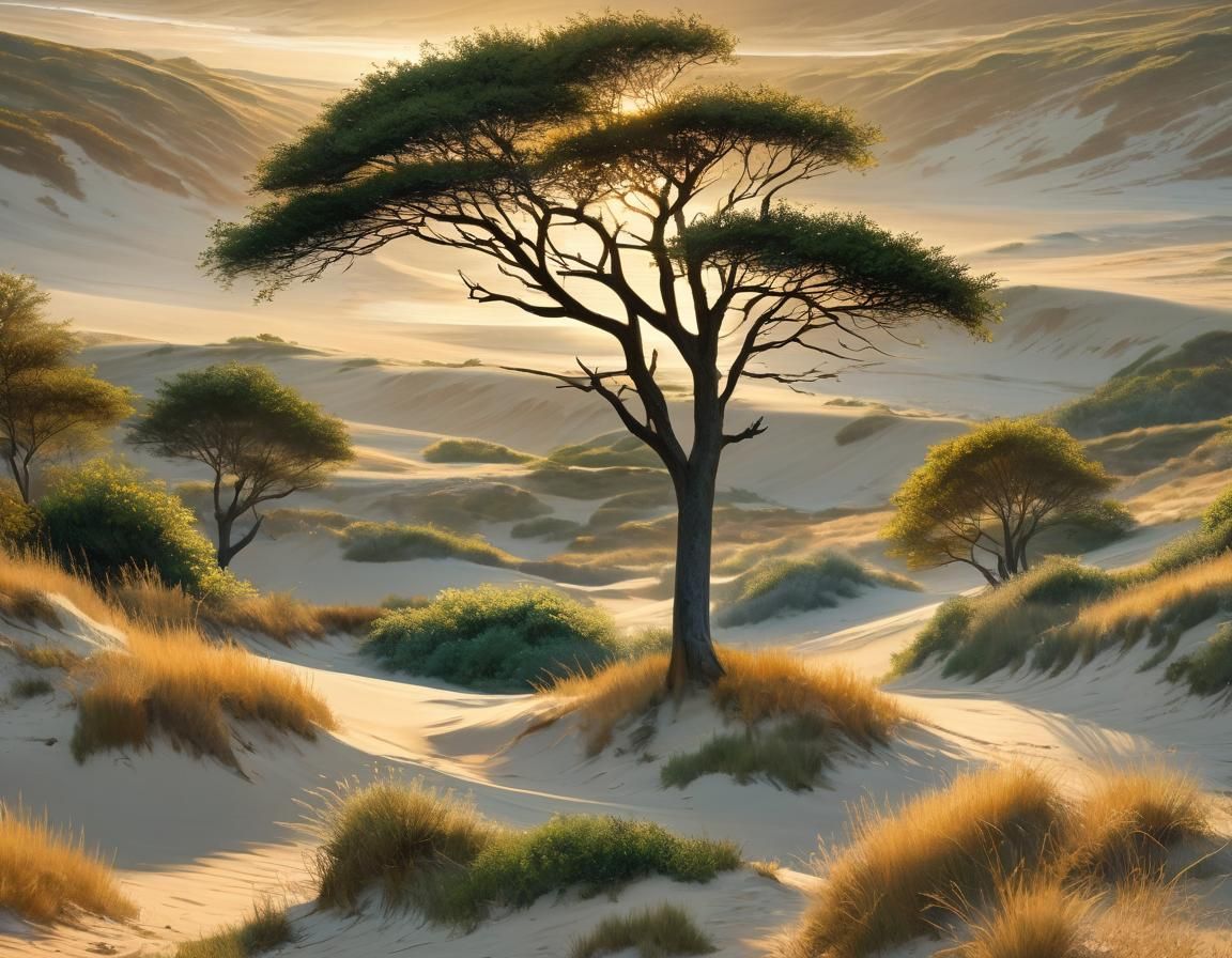 Impressionist Dune Landscape at Golden Hour