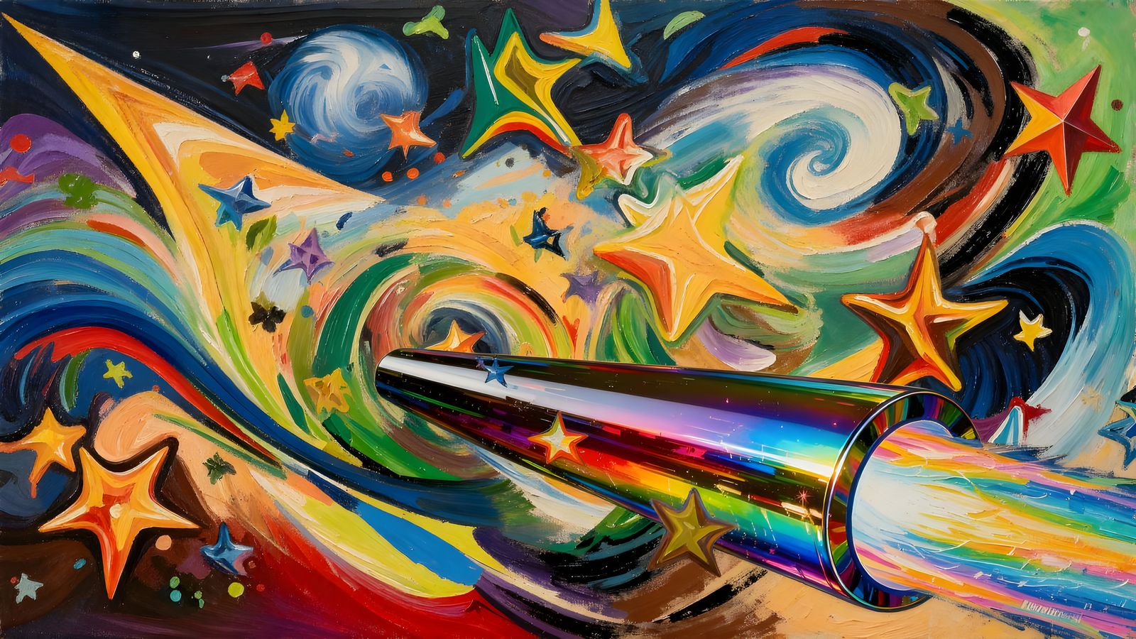 Vivid Impasto Oil Painting of Flowing Vortex Stars