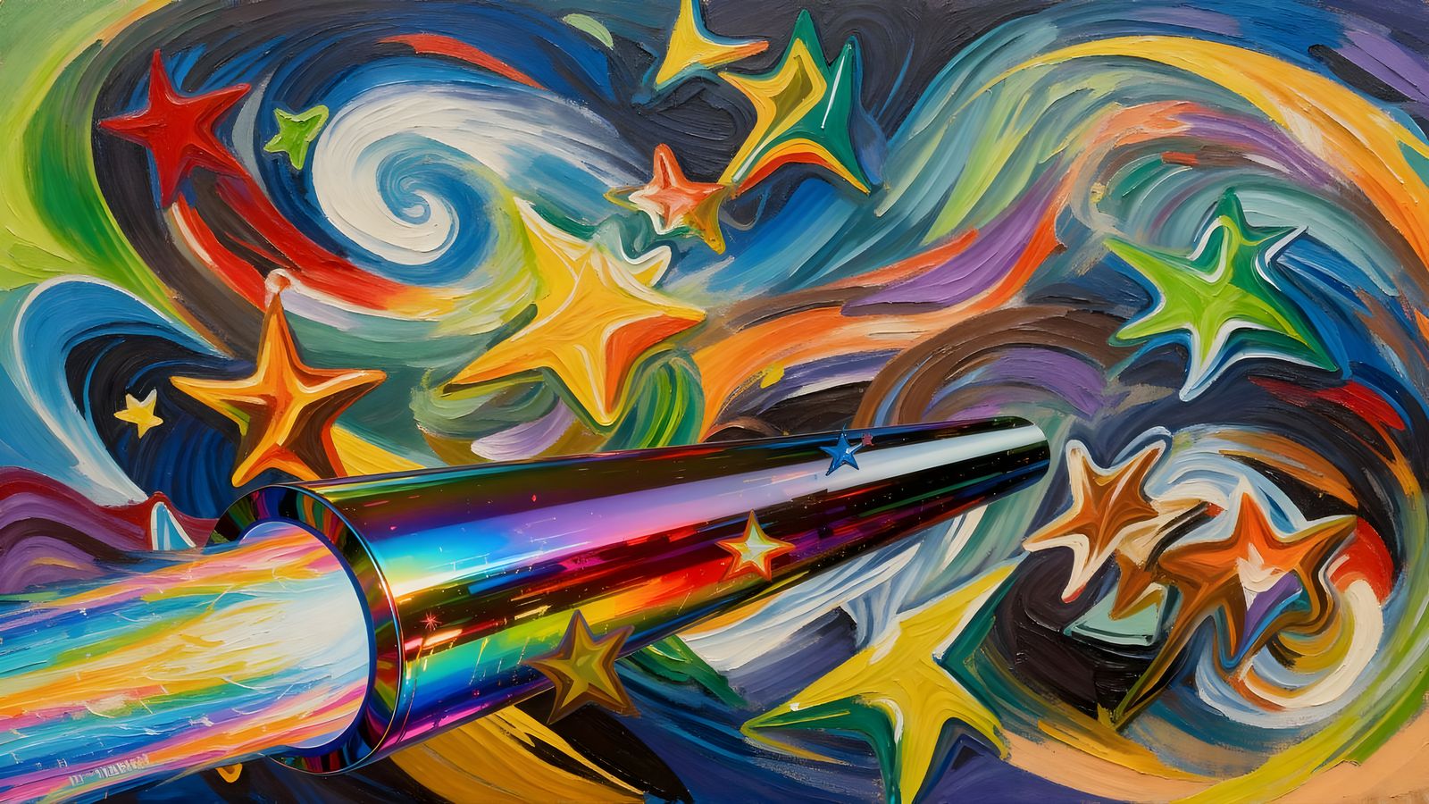 Vivid Impasto Oil Paint Vortex with Rainbow Cylinder