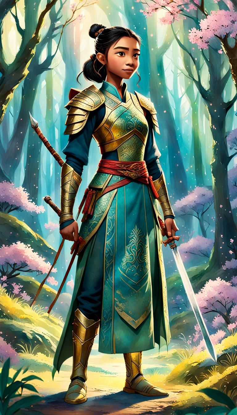 Disney-Inspired Concept Art of Raya in Vibrant Watercolor St...