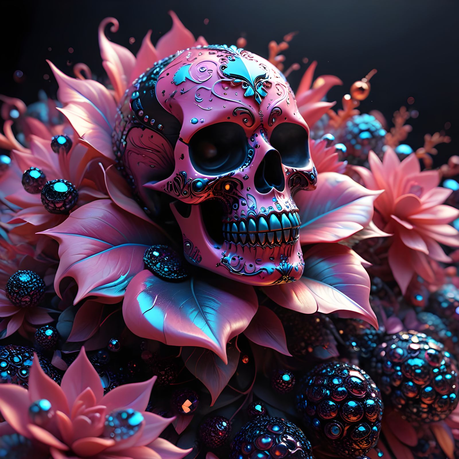 Pink Leather Sugar Skulls with Diamond Accents