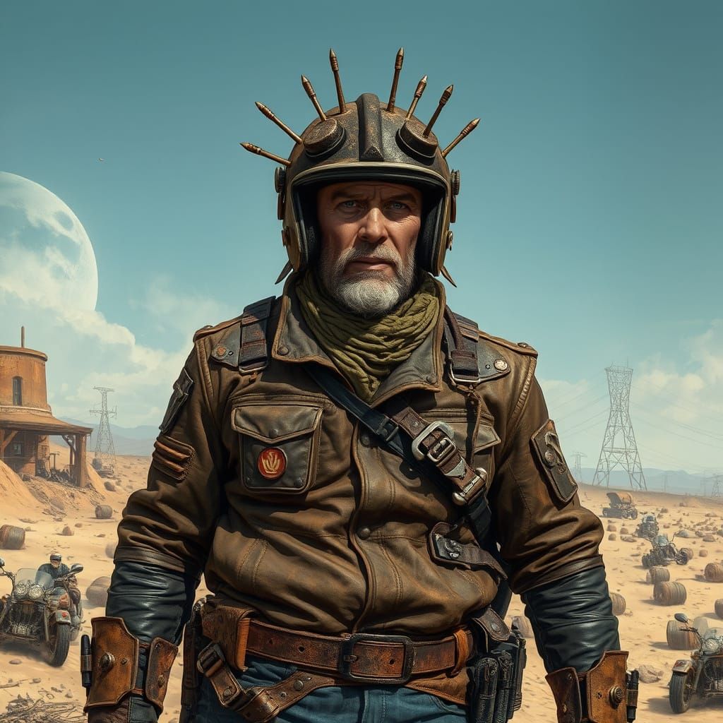 Post-Apocalyptic Road Warrior in Barren Wasteland