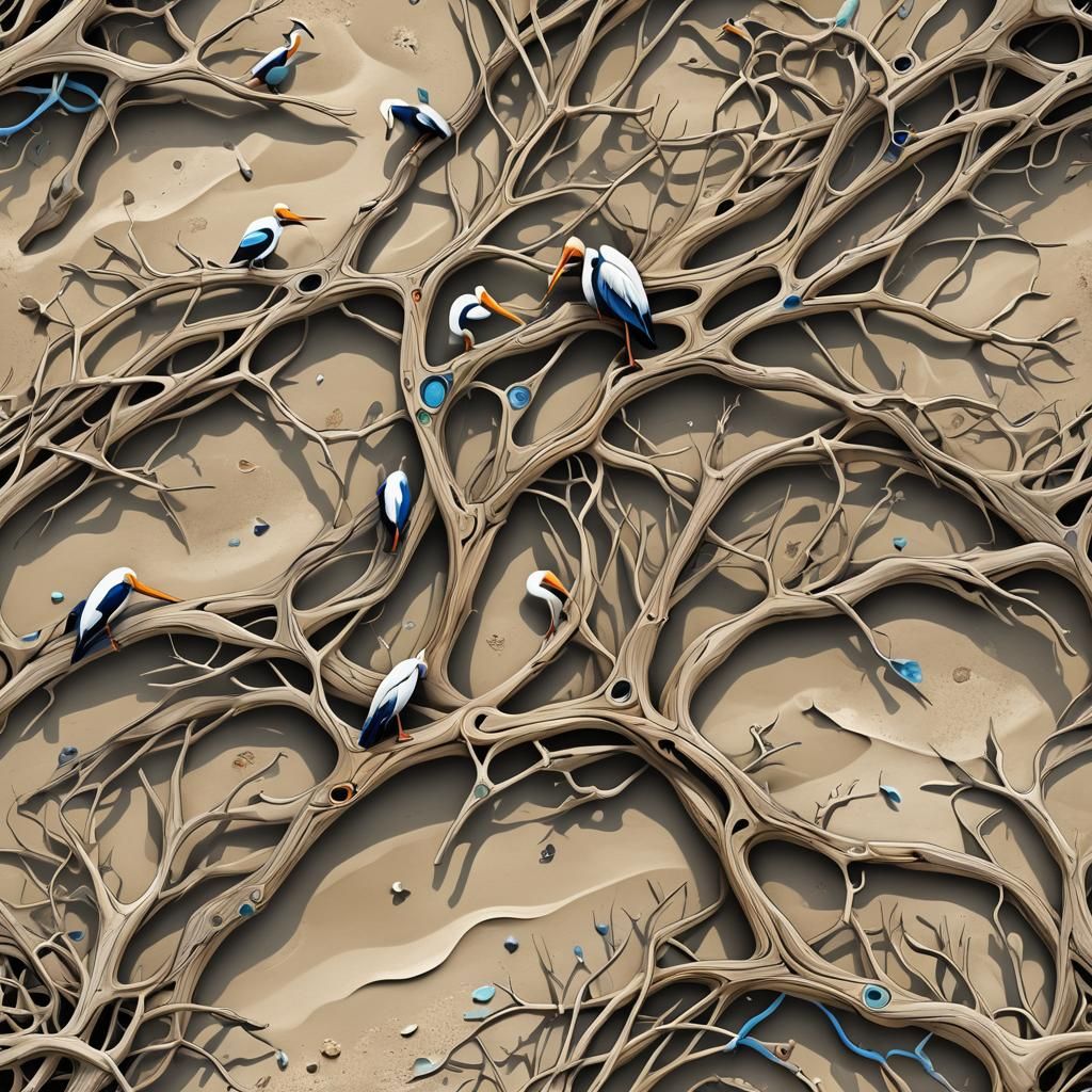 Driftwood Pelican Rest Stop: Abstract Vector Fractal Art