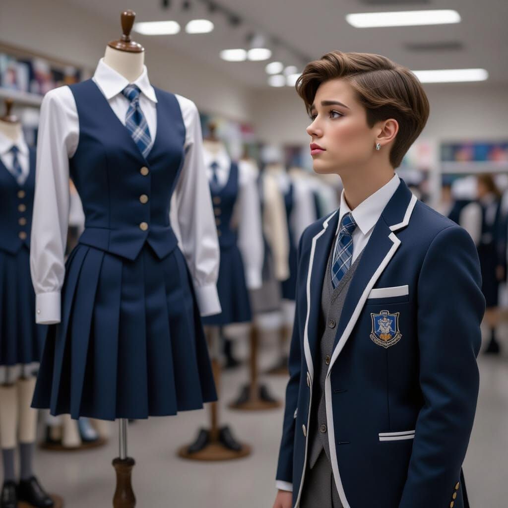 Crossdresser Longs for School Uniform: Digital Matte Paintin...