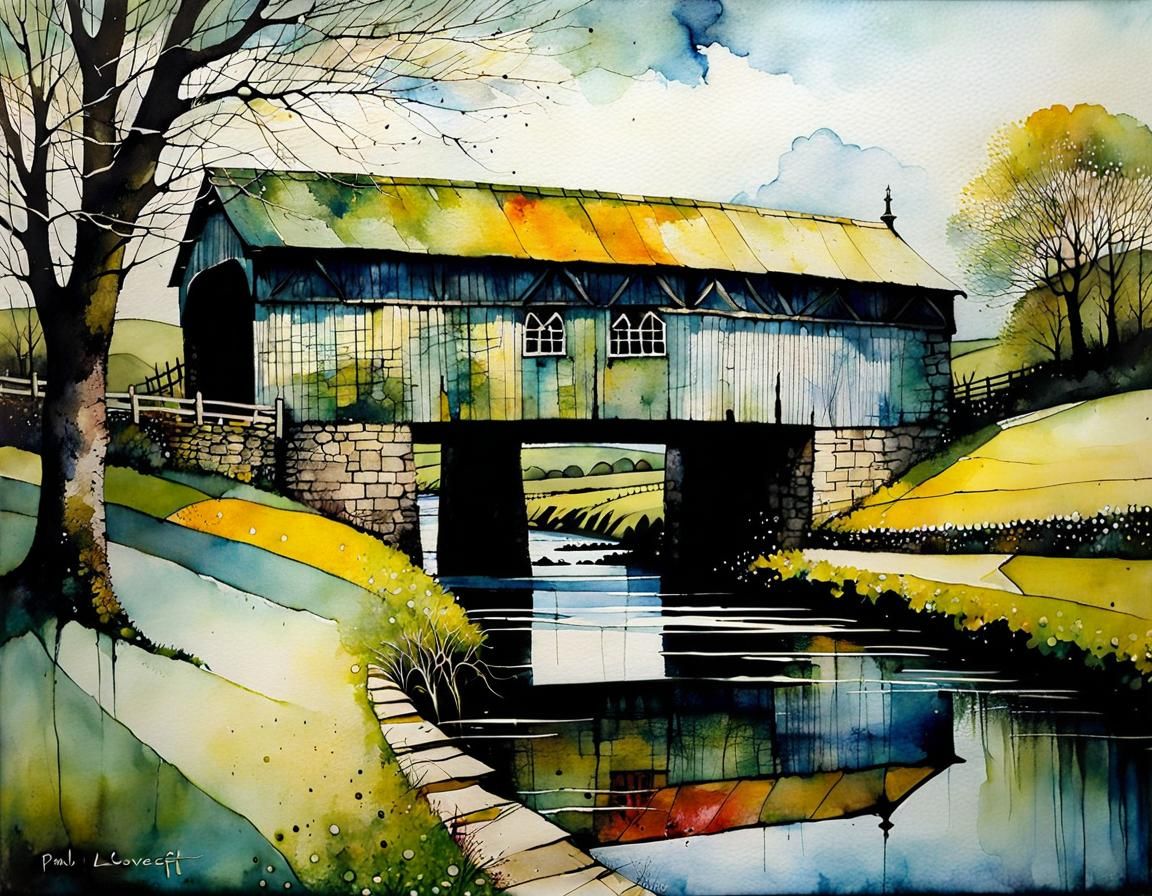 Covered Bridge in Spring: Alcohol Ink Masterpiece