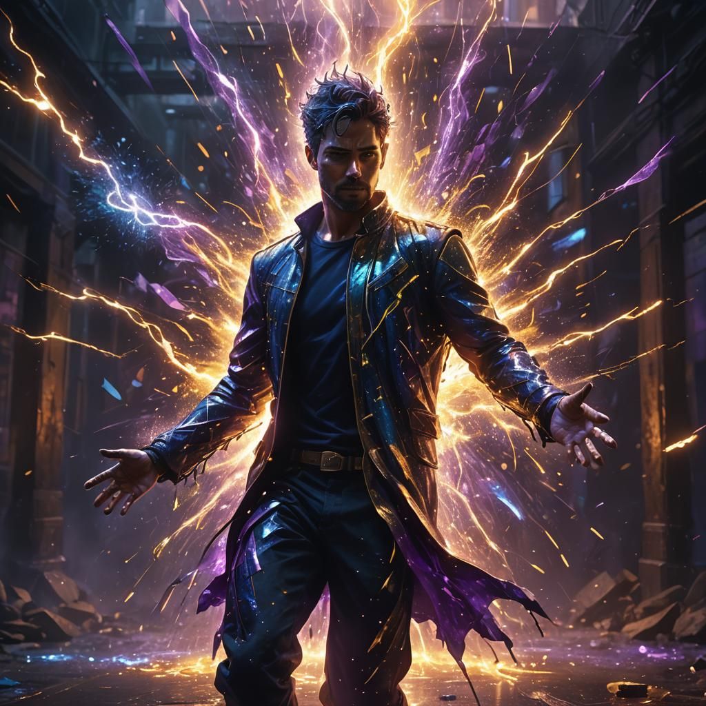 Mystical Figure in Spontaneous Sparking Light